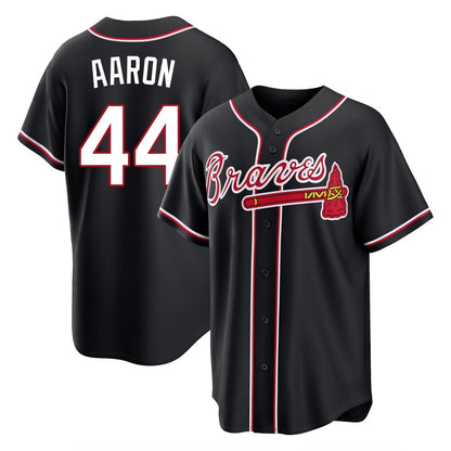Atlanta Braves #44 Hank Aaron Player Black MIKSHPS Fashion Out Game Stitched Jerseys