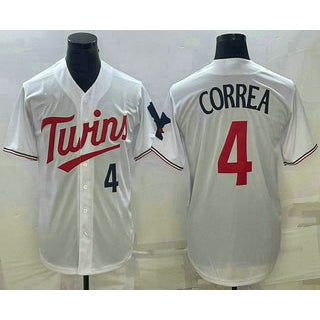 Minnesota Twins #4 Carlos Correa Number White Red MIKSHPS Stitched Cool Base Jersey