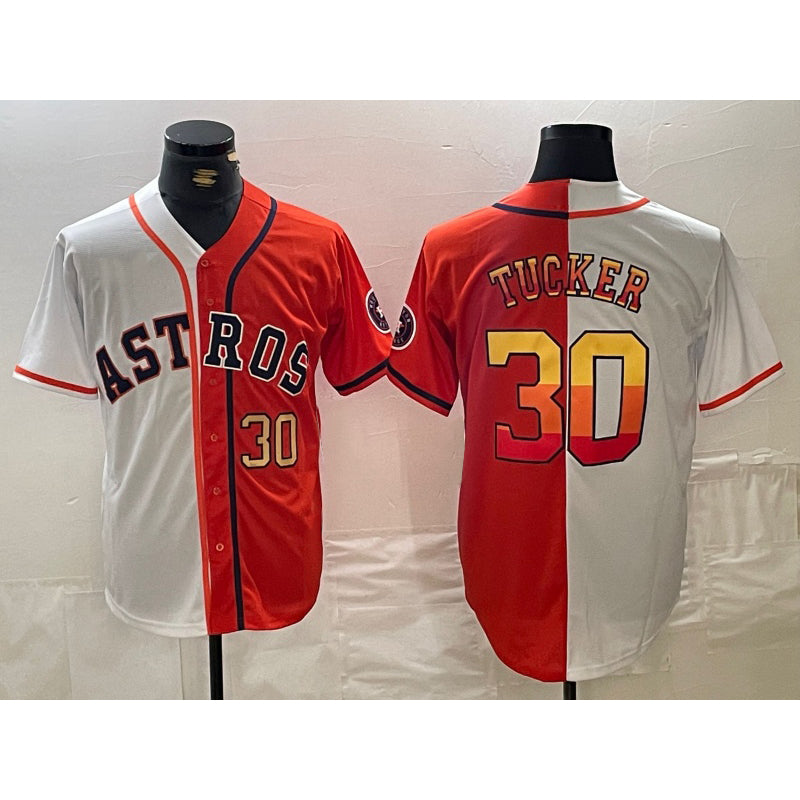 Houston Astros #30 Kyle Tucker White Orange MIKSHPS Split Stitched Jerseys