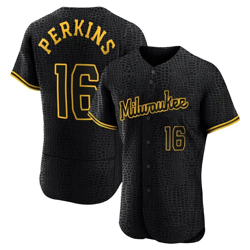 Milwaukee Brewers #16 Blake Perkins Player Black MIKSHPS Snake Skin City Home Limited Elite Stitched Jerseys