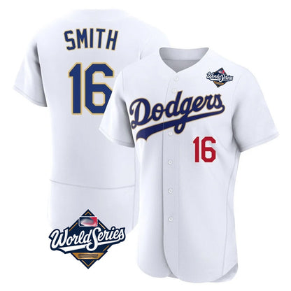 Los Angeles Dodgers #16 Will Smith Player Gold White MIKSHPS World Series 2026 Collection Stadium Limited Elite Stitched Jerseys