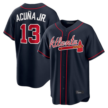Atlanta Braves #13 Ronald Acuna Jr Player Navy MIKSHPS Home Game Stitched Jerseys