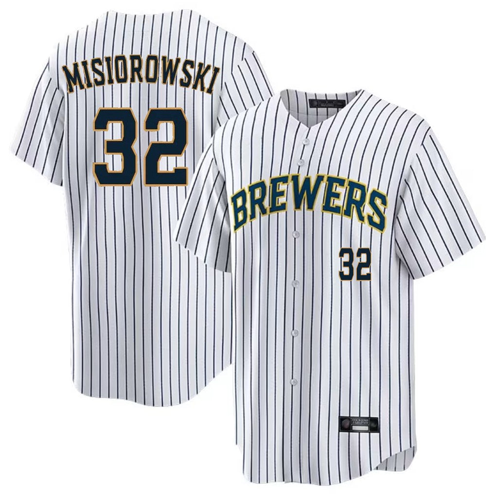 Milwaukee Brewers #32 Jacob Misiorowski Player White MIKSHPS Stripes Limited Game Home Stitched Jerseys