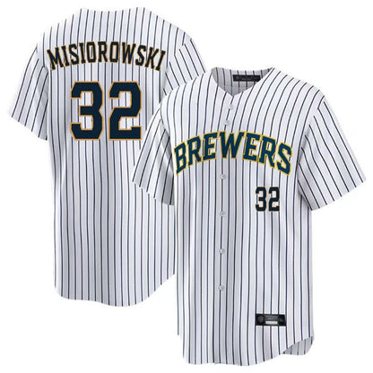 Milwaukee Brewers #32 Jacob Misiorowski Player White MIKSHPS Stripes Limited Game Home Stitched Jerseys
