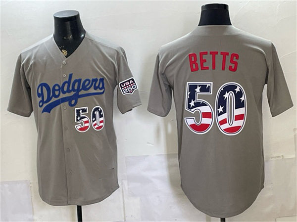 Los Angeles Dodgers #50 Mookie Betts Gray MIKSHPS 250 Fourth of July Road Stitched Jersey