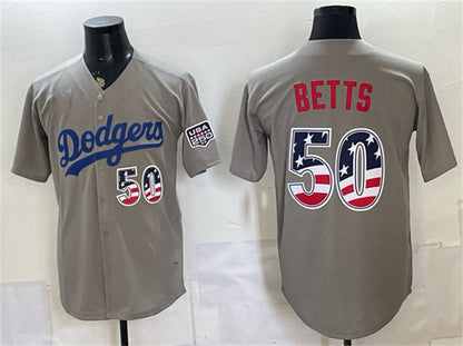 Los Angeles Dodgers #50 Mookie Betts Gray MIKSHPS 250 Fourth of July Road Stitched Jersey