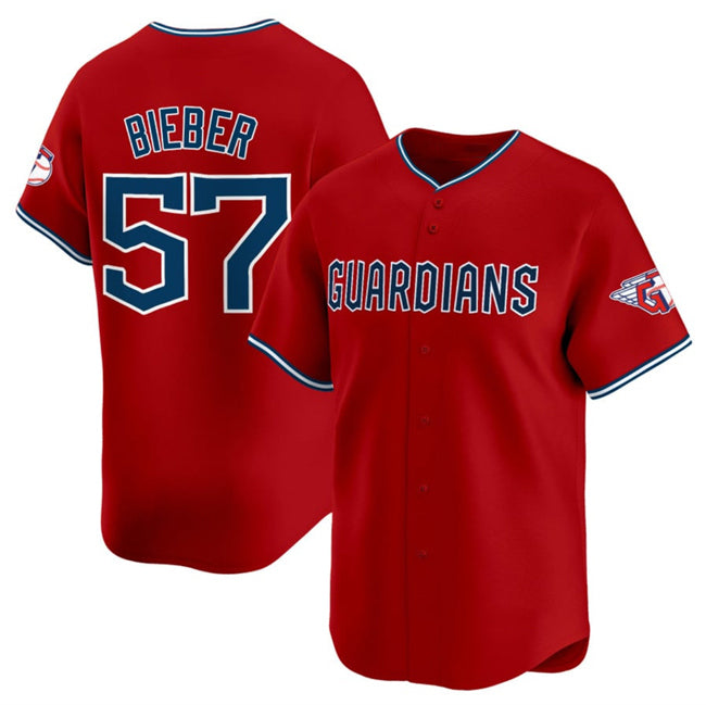 Cleveland Guardians #57 Shane Bieber Red MIKSHPS Alternate Limited Stitched Jersey