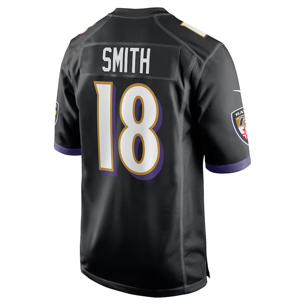 B.Ravens #18 Roquan Smith Black MIKSHPS Alternate Game Jersey