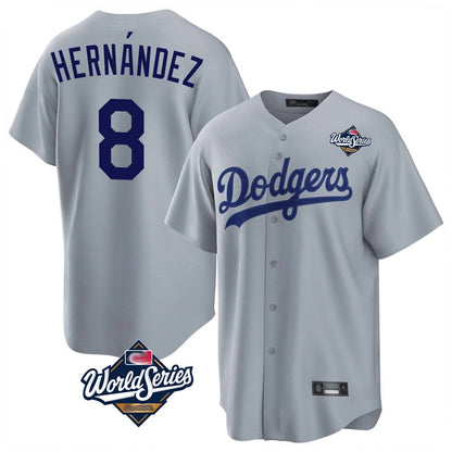 Los Angeles Dodgers #8 Enrique Hern¨¢ndez Player Gray MIKSHPS World Series Game Stitched Jerseys