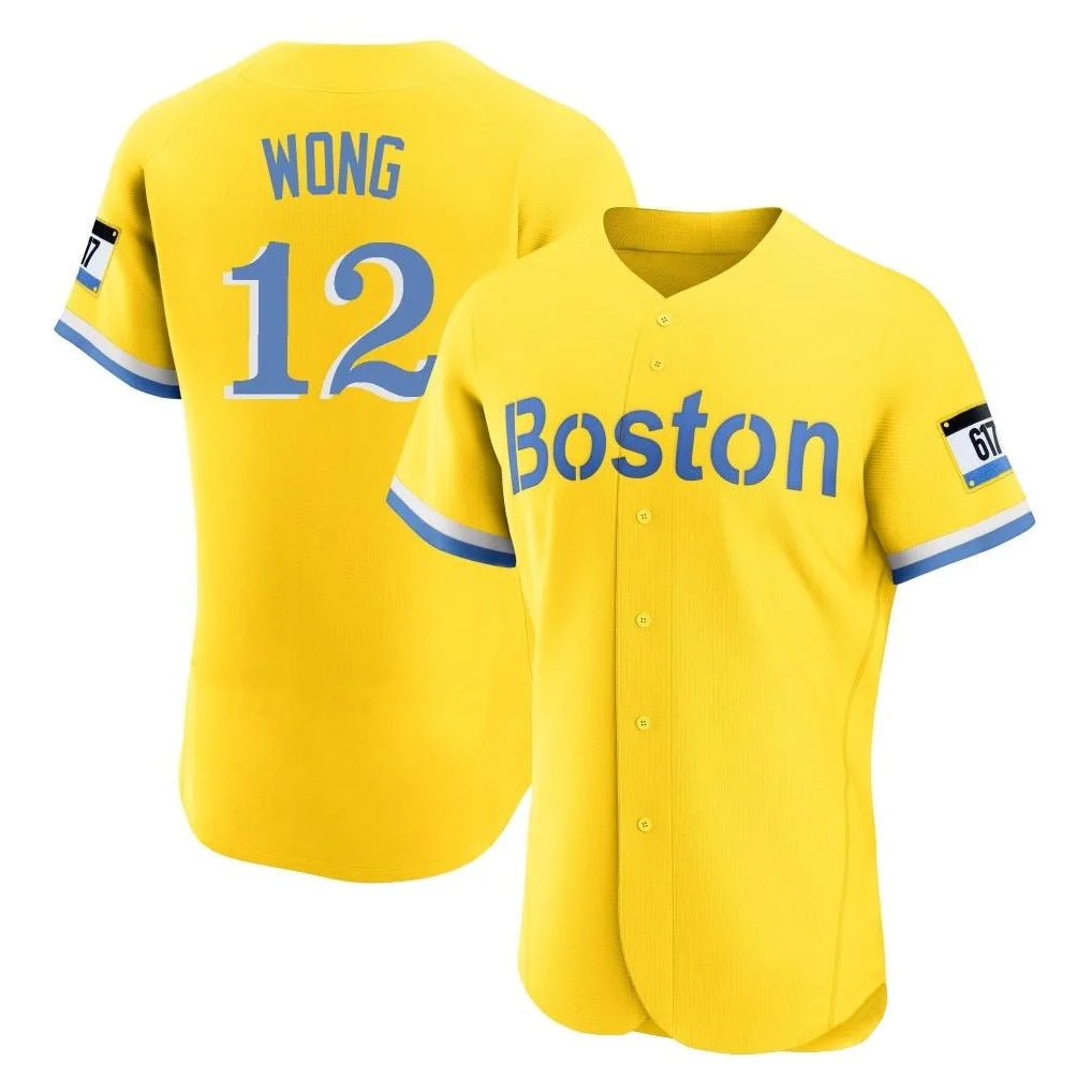 Boston Red Sox #12 Connor Wong Player Yellow MIKSHPS Limited Elite Home Game Stitched Jerseys1