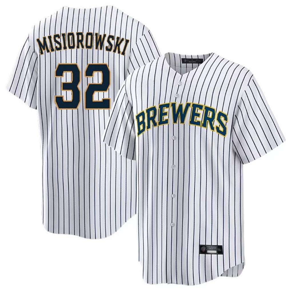 Milwaukee Brewers #32 Jacob Misiorowski Player White MIKSHPS Stripes Home Game Stitched Jerseys