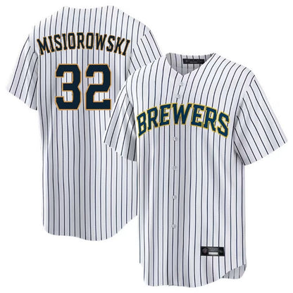 Milwaukee Brewers #32 Jacob Misiorowski Player White MIKSHPS Stripes Home Game Stitched Jerseys