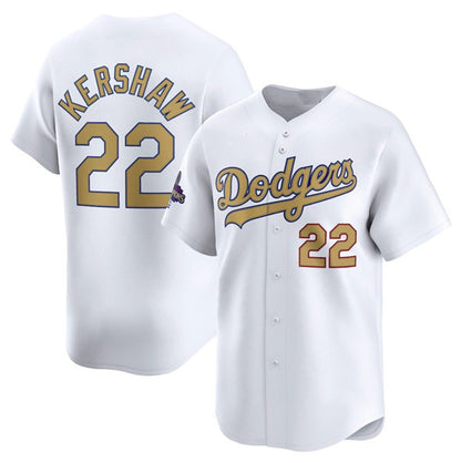 Los Angeles Dodgers #22 Clayton Kershaw White MIKSHPS 2025 Gold Collection Limited Stitched Jersey