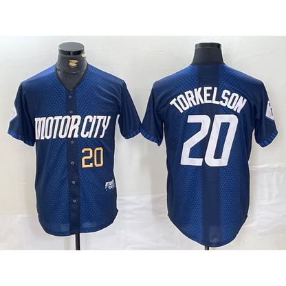 Detroit Tigers #20 Spencer Torkelson Number 2024 Navy MIKSHPS City Connect Cool Base Limited Stitched Jersey 2