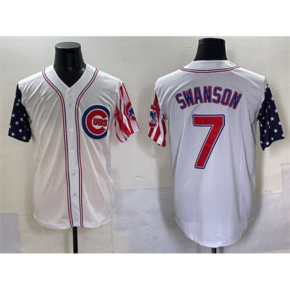 Chicago Cubs #7 Dansby Swanson White MIKSHPS 2025 Independence Day Vapor Premier Limited Stitched Jersey
