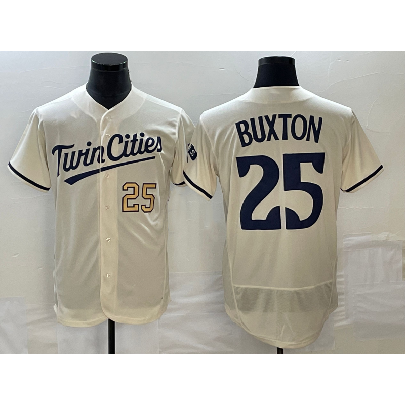 Minnesota Twins #25 Byron Buxton Number 2023 Cream MIKSHPS Flex Base Stitched Jersey
