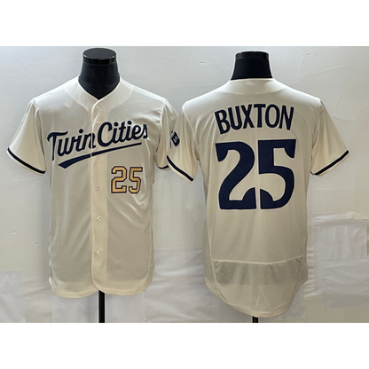 Minnesota Twins #25 Byron Buxton Number 2023 Cream MIKSHPS Flex Base Stitched Jersey