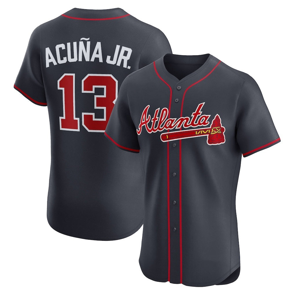 Atlanta Braves #13 Ronald Acuna Jr Navy MIKSHPS Alternate Elite Jersey