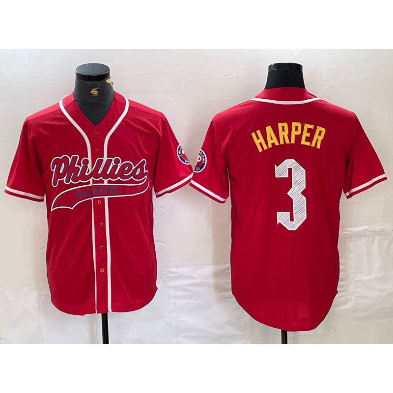 Philadelphia Phillies #3 Bryce Harper Red MIKSHPS Cool Base Stitched Jersey