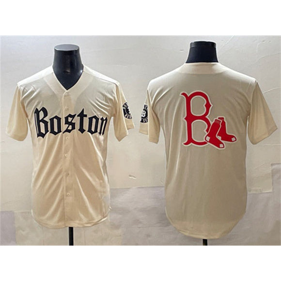 Boston Red Sox Team Big Logo Cream MIKSHPS Gothic Vapor Limited Stitched Jersey