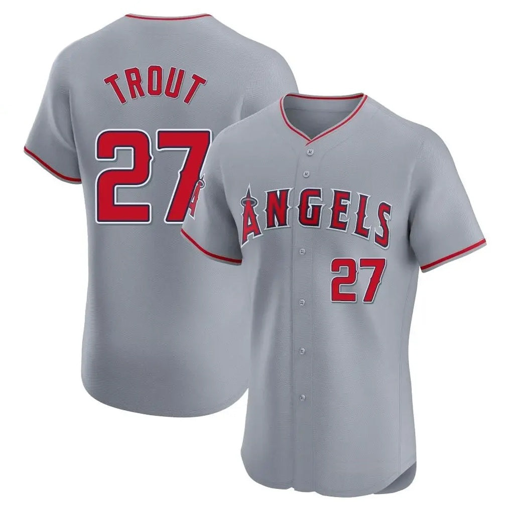 Los Angeles Angels #27 Mike Trout Player Gray MIKSHPS Home Limited Elite Stitched Jerseys