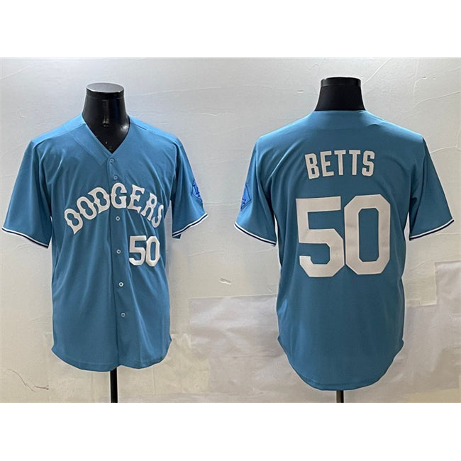 Los Angeles Dodgers #50 Mookie Betts Light Blue MIKSHPS Limited Stitched Jersey