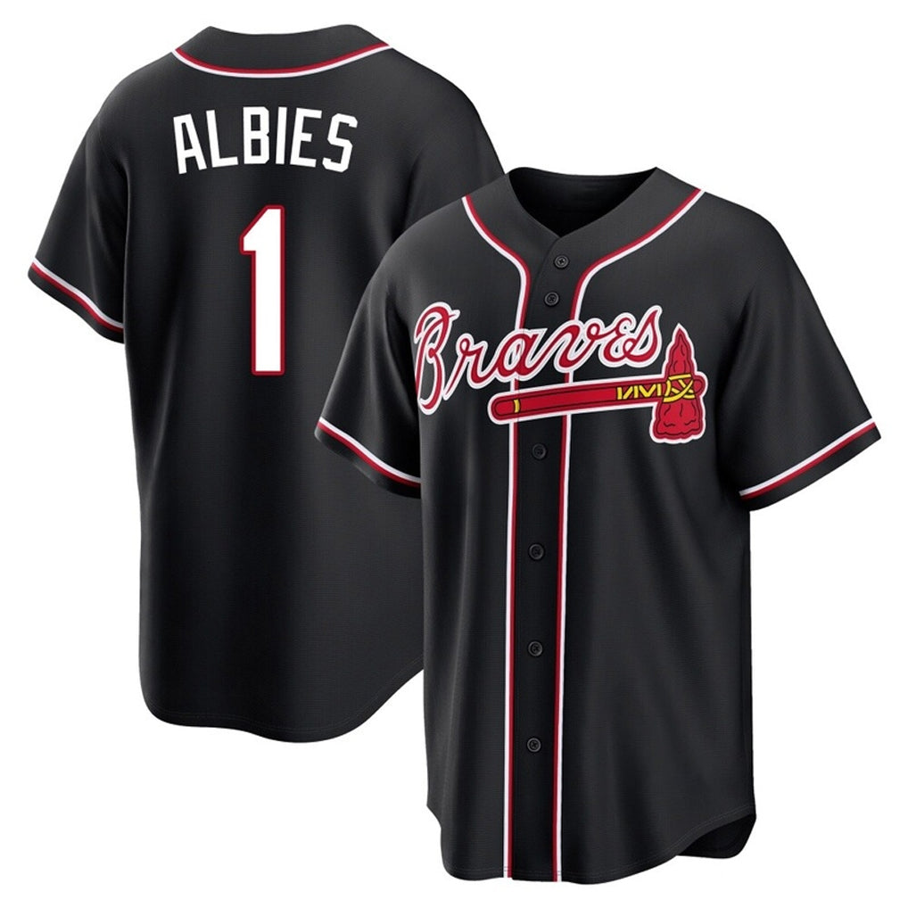 Atlanta Braves #1 Ozzie Albies Player Black MIKSHPS Fashion Out Game Stitched Jerseys