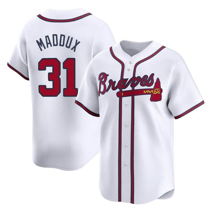 Atlanta Braves #31 Greg Maddux Player White MIKSHPS Limited Home Game Stitched Jerseys