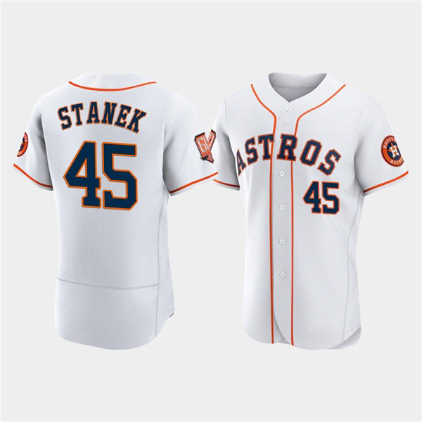 Houston Astros #45 Ryne Stanek White MIKSHPS 60th Anniversary Flex Base Stitched Jersey