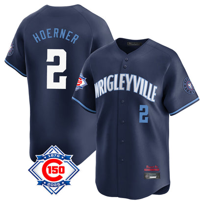 Chicago Cubs #2 Nico Hoerner Player Navy MIKSHPS City Connect 150th Anniversary Limited Home Stitched Jerseys