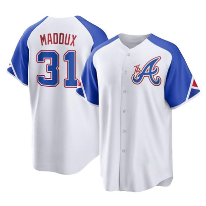 Atlanta Braves #31 Greg Maddux Player White MIKSHPS City Connect Home Game Stitched Jerseys