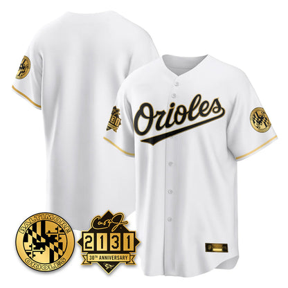 Baltimore Orioles White Gold MIKSHPS 30th Anniversary of 2131 Home Game Blank Player Stitched Jerseys