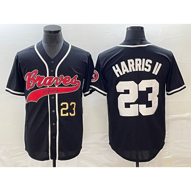 Atlanta Braves #23 Michael Harris II Number Black MIKSHPS Cool Base Stitched Jersey