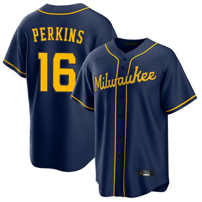 Milwaukee Brewers #16 Blake Perkins Player Navy MIKSHPS Home Game Stitched Jerseys