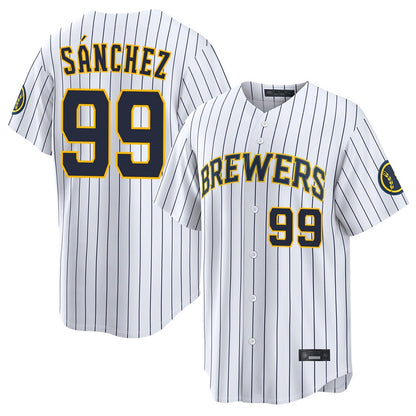 Milwaukee Brewers #99 Gary Sanchez Player White MIKSHPS Stripes Home Limited Game Stitched Jerseys
