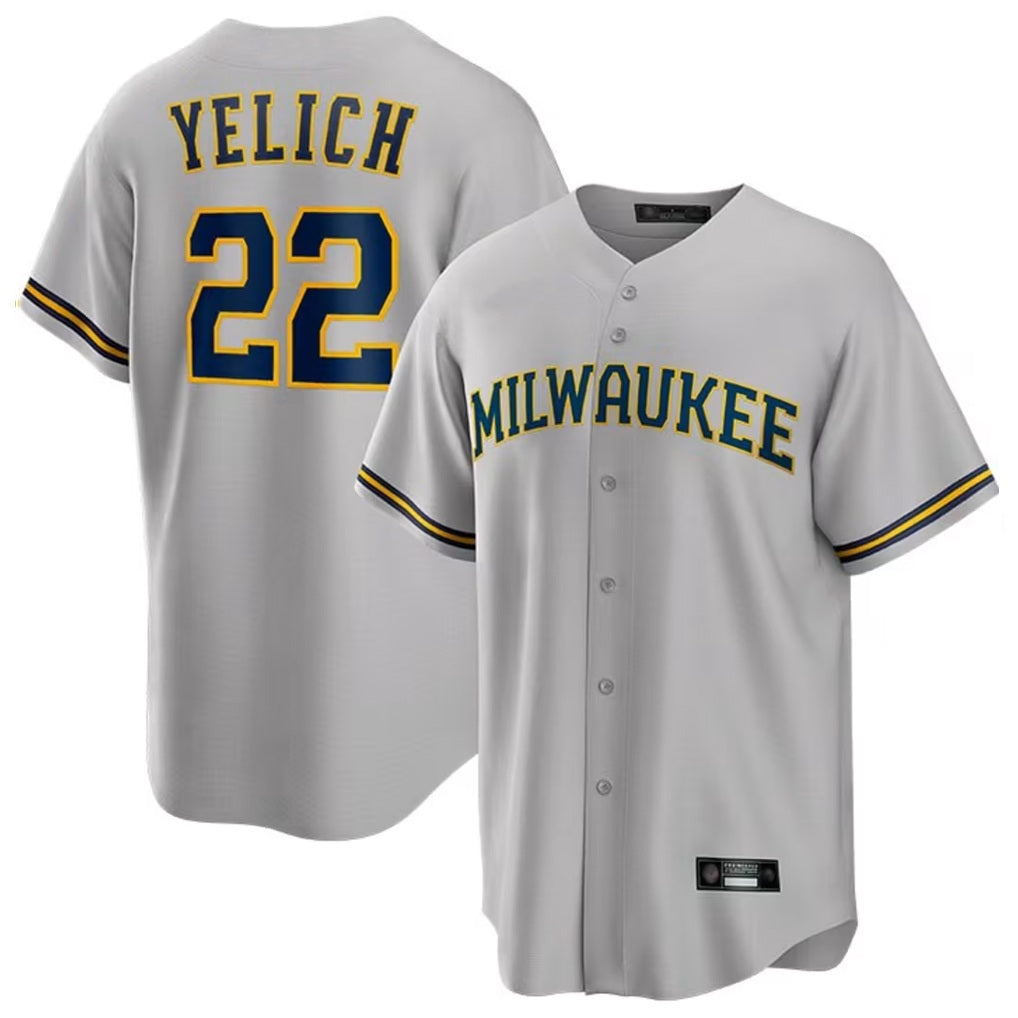 Milwaukee Brewers #22 Christian Yelich Player Gray MIKSHPS Home Game Stitched Jerseys