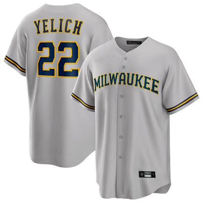 Milwaukee Brewers #22 Christian Yelich Player Gray MIKSHPS Home Game Stitched Jerseys