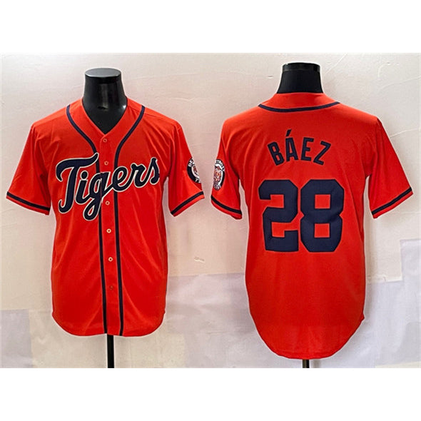 Detroit Tigers #28 Javier B¨¢ez Orange MIKSHPS With Patch Cool Base Stitched Jersey