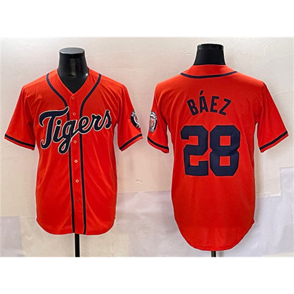 Detroit Tigers #28 Javier B¨¢ez Orange MIKSHPS With Patch Cool Base Stitched Jersey