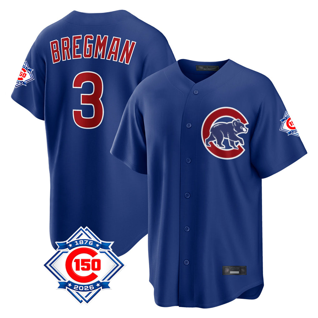 Chicago Cubs #3 Alex Bregman Player Royal MIKSHPS 150th Anniversary Home Game Stitched Jerseys