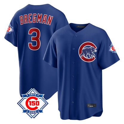 Chicago Cubs #3 Alex Bregman Player Royal MIKSHPS 150th Anniversary Home Game Stitched Jerseys