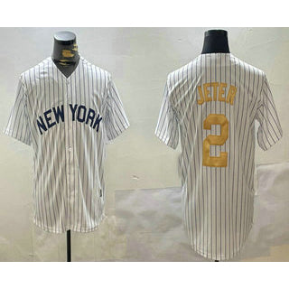 New York Yankees #2 Derek Jeter White MIKSHPS Pinstripe Name Fashion Cool Base Jersey