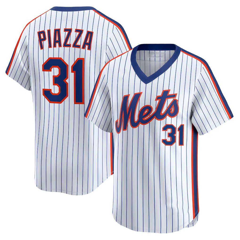 New York Mets #31 Mike Piazza White MIKSHPS Throwback Cooperstown Collection Limited Jersey