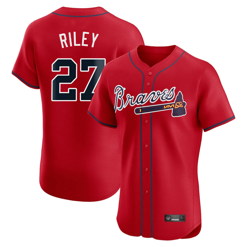 Atlanta Braves #27 Austin Riley Player Red MIKSHPS Limited Elite Home Game Stitched Jerseys
