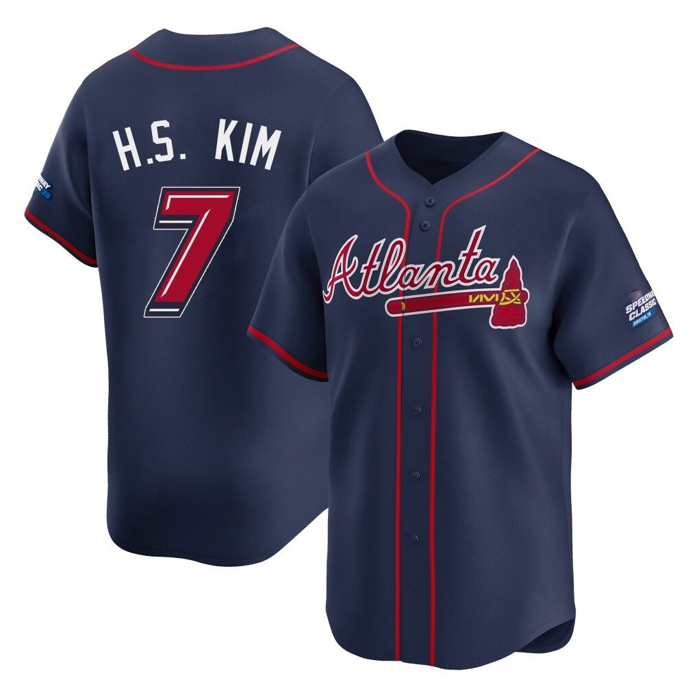 Atlanta Braves #7 Ha-Seong Kim Player Navy MIKSHPS 2025 Speedway Classic Home Game Stitched Jerseys