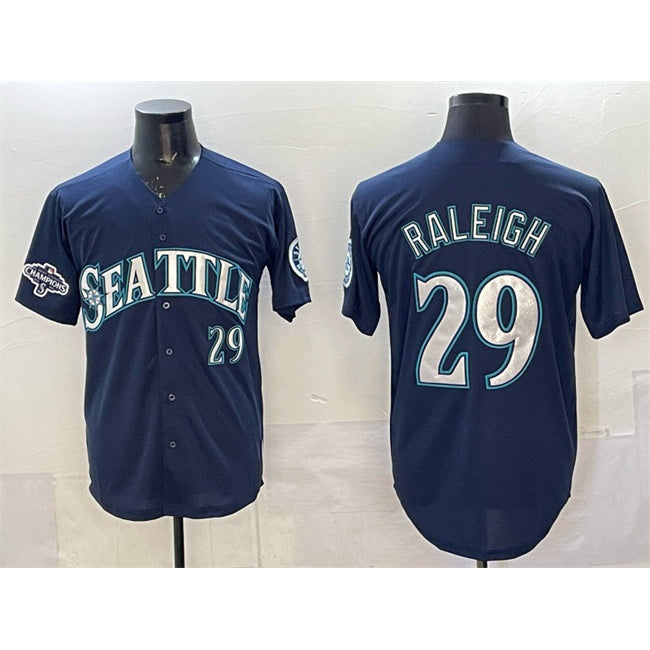 Seattle Mariners #29 Cal Raleigh Navy MIKSHPS With 2025 AL West Division Champions Patch Limited Stitched jersey