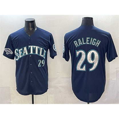 Seattle Mariners #29 Cal Raleigh Navy MIKSHPS With 2025 AL West Division Champions Patch Limited Stitched jersey
