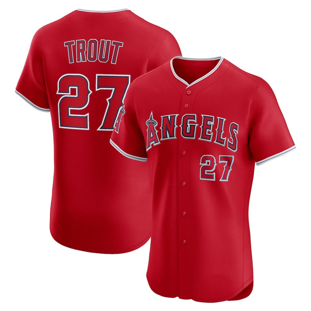 Los Angeles Angels #27 Mike Trout Red MIKSHPS Alternate Elite Jersey