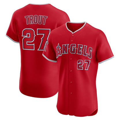 Los Angeles Angels #27 Mike Trout Red MIKSHPS Alternate Elite Jersey
