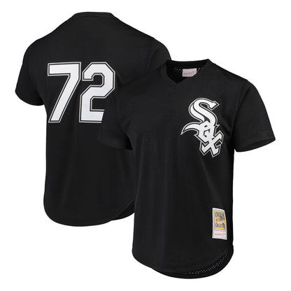 Chicago White Sox #72 Carlton Fisk Player Black MIKSHPS Mitchell & Ness Cooperstown Collection Mesh Game Stitched Jerseys
